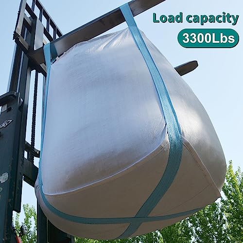 2 Pack FIBC Bulk Bag, Flexible Bulk Bags1.5 Ton Bag, 35"L x 35"W x 43"H, 3300lbs SWL, Duffle Top Flat Bottom Heavy Duty, Woven Polypropylene Waste Bag