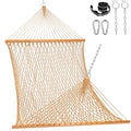 Lazy Daze Hammocks Double Rope Hammock, 2 Person Traditional Outdoor Hand Woven Cotton Rope Hammock with Spreader Bar, Carabiners, Tree Straps, Chains for Patio Yard - Max 450 Lbs, Tan - color: Tan