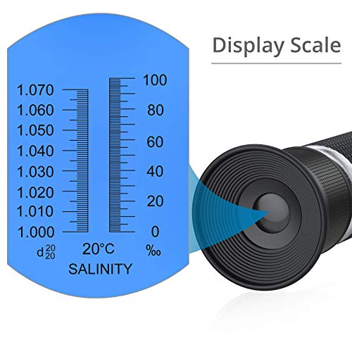 AUTOUTLET Refractometer Saltwater Aquarium for Seawater,Pool,Tank,Testing,Marine Fishkeeping, 0-100PPT & 1.000-1.070 Salinity Tester with ATC Function Hydrometer Specific Gravity Salinity Meter Kit