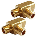 Uenede 2PCS Brass Tee Pipe Fitting 1/4" NPT Male to 1/4" NPT Male to 1/4" NPT Female for Water/Oil/Gas - style: Male x Male x Female