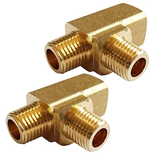 Uenede 2PCS Brass Tee Pipe Fitting 1/4" NPT Male to 1/4" NPT Male to 1/4" NPT Female for Water/Oil/Gas - style: Male x Male x Female