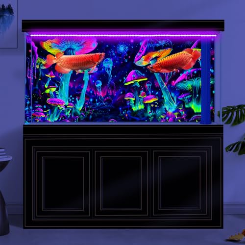 60X24IN Blacklight Aquarium Background UV Reactive Mushroom Background Starry Sky Terrarium Background with 10 EVA Double-Sided Tape - size: 60X24in/150X60cm