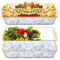 Baderke 2 Set 16" x 9" Plastic Chilled Serving Tray for Parties with Compartments Ice Chilled Party Platter Charcuterie Serving Board Cold Dish Dip for Fruit Seafood Vegetable Appetizer (Gold Rim) - color: Gold Rim