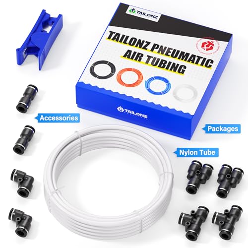 TAILONZ PNEUMATIC Air Line 1/4 inch od Pneumatic Nylon Tube 32.8ft Air Brake Tubing Nylon Hose Kit - size: 1/4"OD, style: White Nylon Air Hose