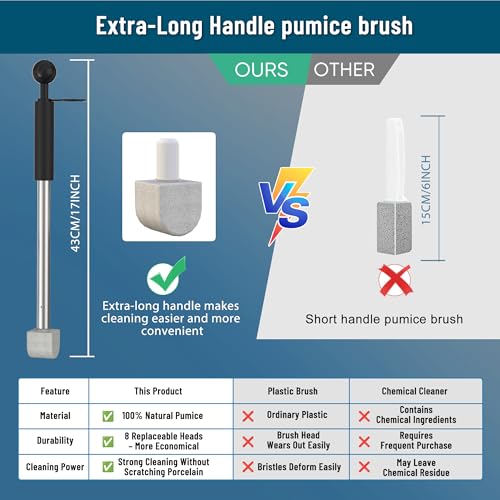 YINGMORE 2026 New Pumice Toilet Cleaner 17inch with Handle - Toilet, Pool & Tub Hard Water Stain Remover (1handle+8pumice) - style: 1handle+8pumice