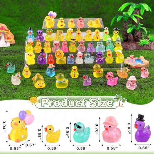 TINKRSTUFF 50PCS Mini Resin Animals Assorted Styles Tiny Ducks Glow in Dark,Miniature Duck Figures to Hide,Little Animal Bulk for Topper Desk Garden Landscape Aquarium DIY Crafts & Decor - color: Luminous Various Ducks-50pcs