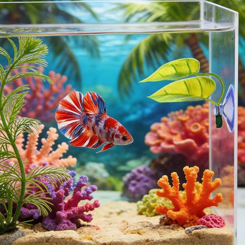 Thinp 4 Pack Betta Fish Leaf Pad, Betta Leaf Hammock Fish Tank Decorations Aquarium Decor Simulating The Natural Habitat with Plastic Suction Cup for Sleeping Resting Hiding Playing Breeding