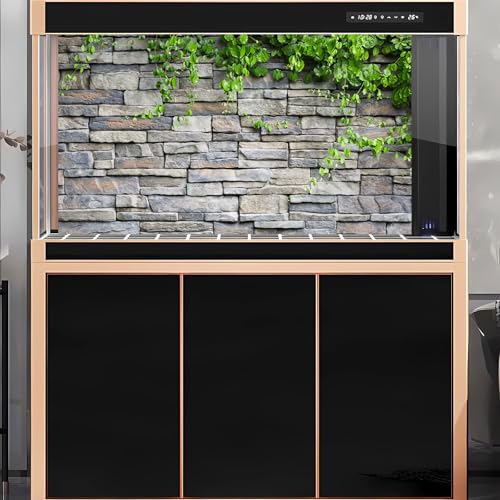 2 Packs Rock Wall Aquarium Background Stone Brick Wall Green Climbing Plants Reptile Tank Background Natural Rocky Fish Tank Backgrounds Rocky Walls Pattern Reptile Enclosure Backgrounds 30x18in - color: Brown_Grey, size: 30(W)x18(H)in