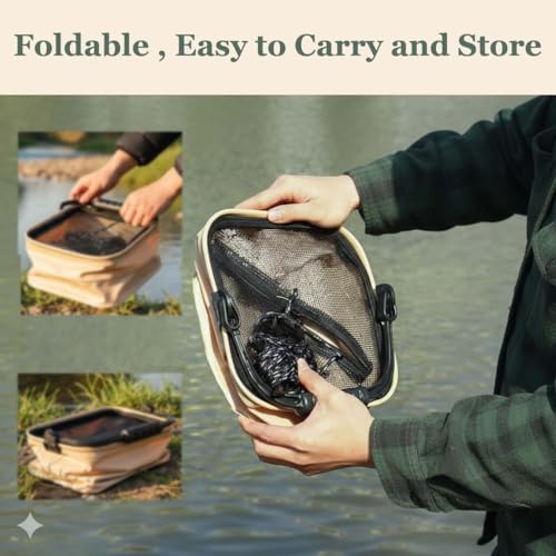 Collapsible Fishing Bucket 2.11 Gallon/8L - Portable Folding Live Bait Bucket with Aerator Pocket, Rope & Net for Live Fish & Shrimp, Kayak, Camping, Hiking (Small) - size: 2.11 Gallon (8L)