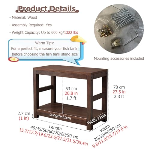 20 30 40 55 70 Gallon Long Aquarium Stand - Reptile Breeder Turtle Terrarium Stand Rack - 70cm Tall Aquarium Stand Furniture/Double Fish Tank Stand with Shelf（Brown-lxwxh-27.5x15.7x27.5）