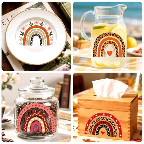 Peacoblue 18 Sheets Rub on Transfers for Crafts, Bohemian Rainbow 3.6"x3.9" UV DTF Cup Wraps Waterproof Cold Transfers Stickers for Wood Glass Metal Cup Tumblers Mirrors Mugs Home Decor - style: Bohemian Rainbow