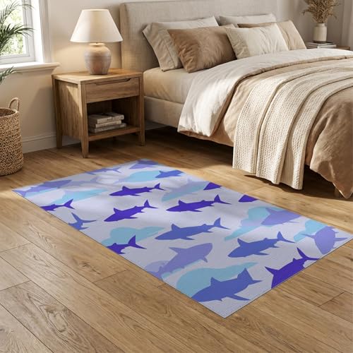 5'x7' Washable Modern Shark Area Rug, Blue Flatwoven Floor Covering Non-Slip Chair-Friendly Carpet for Dining Room, Under Table, Home Office | Ref:2069997 - color: Blue/Pattern 1, size: 5' x 7' (Rectangular)