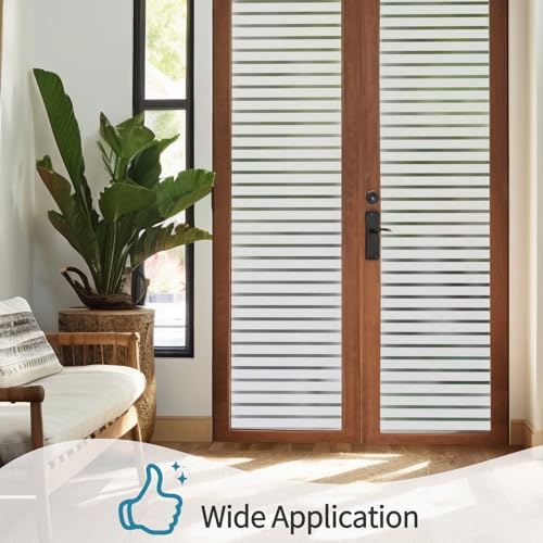Niviy Frosted Window Film Privacy Window Sticker Non Adhesive Window Vinyl Film Removable Static Cling Window Film UV Protection Striped Pattern for Home Office 11.8 x 118 Inches - color: Wide Stripe, size: 11.8" x 118"