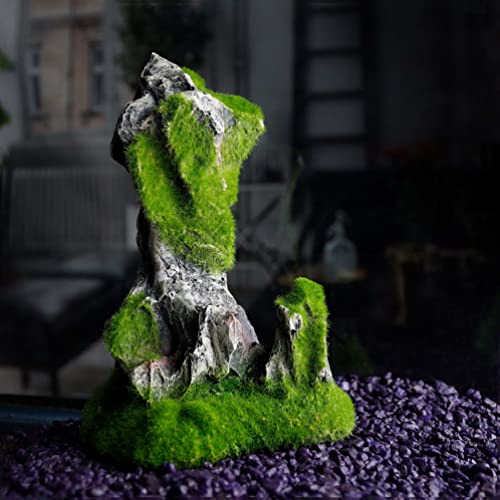 NW Wholesaler 6.75 Inch Fish Tank Mossy Rock Fish Tank Decoration - Fish Hideaway for Saltwater and Freshwater Aquarium Decor - style: Mossy Rock