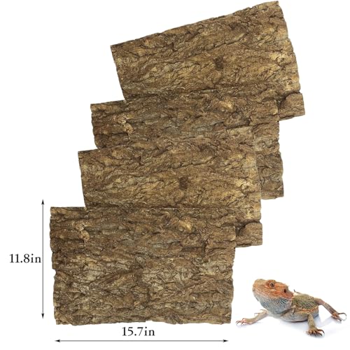 Tfwadmx 4PCS Cork Tile Terrarium Background 15.7"x11.8" Reptile Bark Backdrop Wall Decor Bearded Dragon Tank Climbing Mat Decoration for Gecko Lizard Tortoise Chameleon - size: 4Pcs-15.7"x11.8"