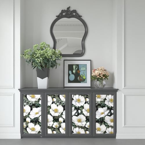 Laatse Large Floral Wallpaper Peel and Stick White Floral Contact Paper 17.5in x 118in Waterproof Self-Adhesive Vintage Botanical Boho Wall Paper for Bedroom Walls Cabinet Drawer Decorative - color: White, size: 17.5" x 118"
