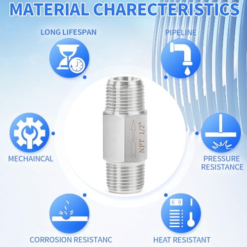 ChillWaves 304 Stainless Steel In-Line Siamese Check Valve 1/2" NPT Male Thread, One-Way Non-return Check Valve for Backflow Prevention(1-PACK) - size: 1/2" MNPT, style: Siamese Check Valve