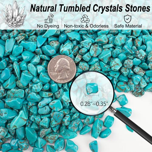 0.5 Lb/230g Blue Howlite Turquoise Crushed Stone Crystal Chips Bulk, Aquarium Gravel Rocks Polished Tumbled Stones Marble for Vases Filler, Garden and Fish Tank Decoration - 7-9mm - color: Turquoise, size: 0.5 LB