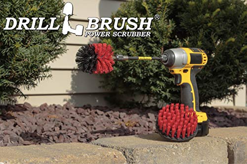 Cleaning Kit with Extension - Outside Patio and Deck Brush - Rust Tool Remover Brush - Concrete Swimming Pools Cleaner - Garden Fountain Brush Cleaner - Monuments and Headstones Restoration Brushes - color: Red