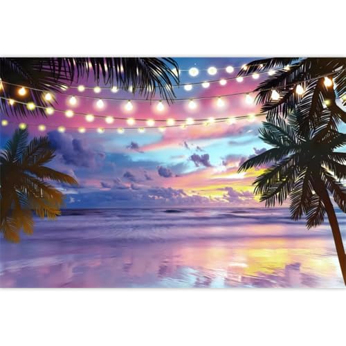 Sea Beach Sunset Backdrop Hawaiian Seaside Summer Tropical Palm Decorations Background Ocean Luau Party Backdrop Birthday Baby Shower Cake Table Banner Studio Props Vinyl 5x3ft - color: Lilac, size: 5x3ft (150x90cm)