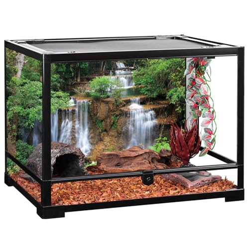 AWERT 30x18 inches Waterfall Terrarium Background Rainforest Aquarium Background Tropical Plants Green Tree Reptile Habitat Background Vinyl - size: 30x18in/75x45cm