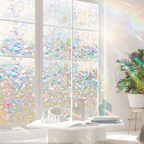 Beautyhero Window Privacy Film, Frosted Reeded Glass Cling, 3D Decorative Coverings with UV Blocking, Static Cling Tint for Bathroom Doors Cabinet - color: Rainbow, size: 17.5 x 78.7 Inch