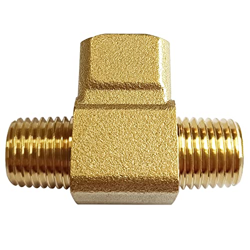 Uenede 2PCS Brass Tee Pipe Fitting 1/4" NPT Male x 1/4" NPT Female x 1/4" NPT Male for Water/Oil/Gas - style: Male x Female x Male
