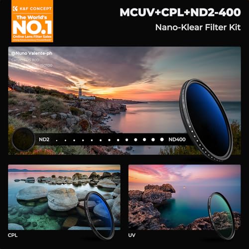 K&F Concept 67mm UV/CPL/ND2-400 Lens Filters Kit (3 PCS)-18 Multi-Layer Coatings, UV + Polarizer + Variable ND Lens Filters Kit (1-9 Stops) + Cleaning Cloth+ Filter Pouch for Camera Lens (K-Series) - size: 67mm