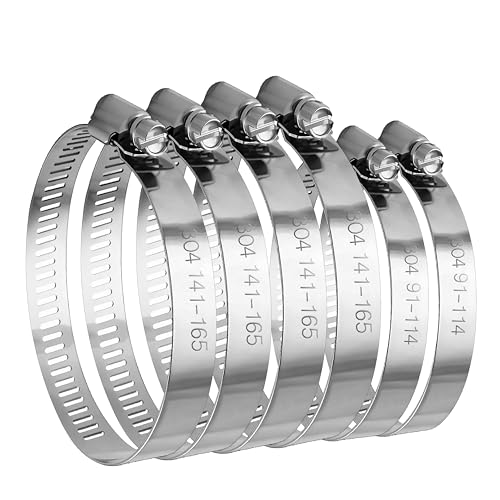 Dianrui 6PCS 6inch + 4inch Hose Clamps Stainless Steel 304 Duct Clamps Dry Vent Clamp Air Ducting Clamps Worm Hose Clamp for Plumbing, Automotive And Mechanical (91mm-165mm) - size: 6in+4in