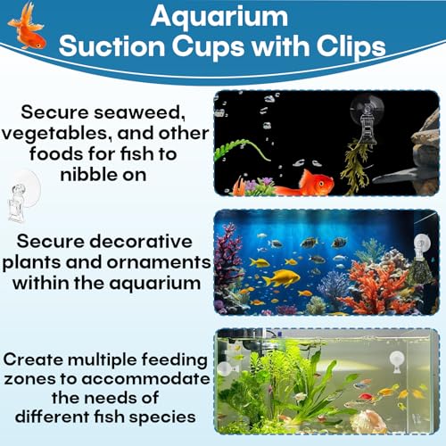 12 Pcs Aquarium Suction Cup Clips Set - Transparent Small Suction Cups with Clips, Multi-Functional Aquarium Plant Holder and Veggie Seaweed Plant Suction Cup Clip