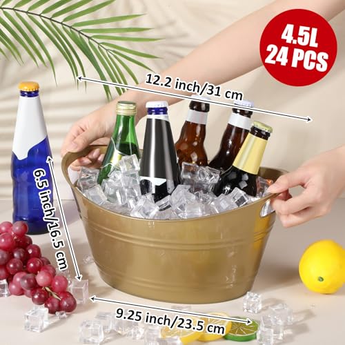 Norme 24 Pcs Oval Storage Tub with Handles, 4.5l Plastic Ice Buckets Bulk for Wine Beer Champagne Drink Cooler Beverage Storage Tub for Parties BBQ Weddings Party Outdoor Celebration(Gold) - color: Gold