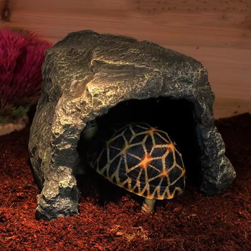 M2cbridge Aquarium Fish Hide Cave Reptile Hideout Cave Terrarium Amphibians Habitat Decor(Black Rock+ Water Dish) - style: Black Rock+ Water Dish