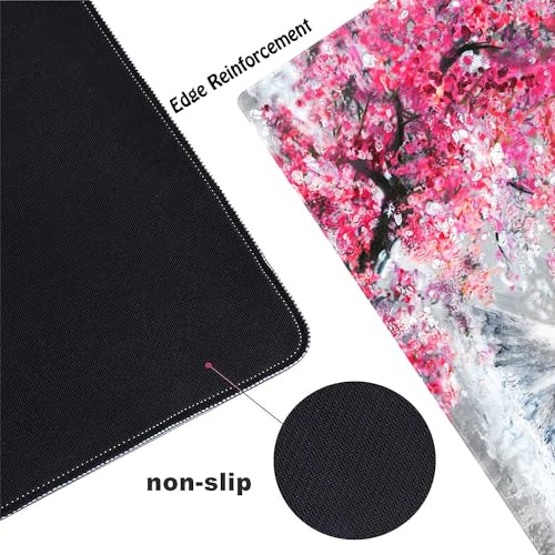 Watercolor Cherry Blossom Customized Large Extended Gaming Mouse Pad with Stitched Edges and Non-Slip Rubber Base,Suitable for Office and Home Use,31.5x15.7 Inches - color: Watercolor Cherry Blossom