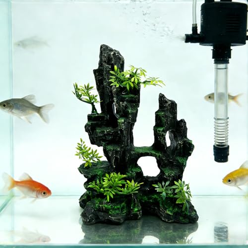 Tfwadmx Aquarium Mountain View Moss Tree Rock Cave Fish Tank Stone Ornament Landscape Decoration with Small Plants