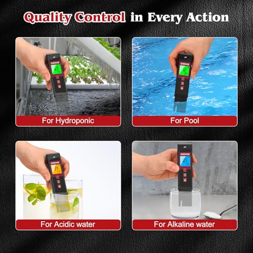 Digital pH Meter High Accuracy UL-Certified Water Tester with 6 Packs Calibration Powders Color LCD Backlit Display with pH Test Strip for Pools Hydroponics Aquariums Hot Tubs Drinking Water - color: Black