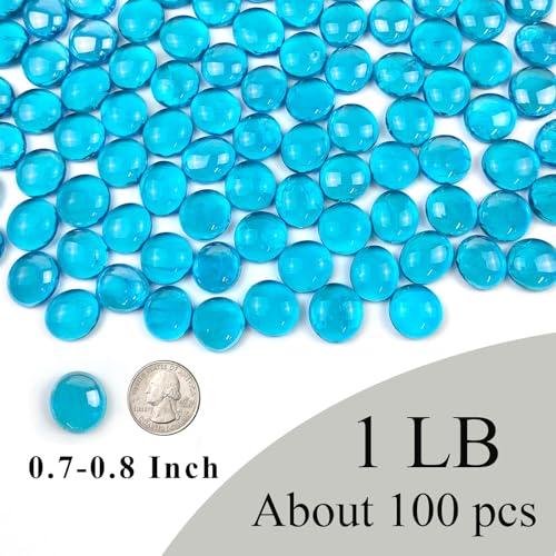 FANTIAN 1 lb Blue Flat Glass Marbles for Vase, 100 Pcs Glass Pebbles Beads, Decorative Glass Gems for Vase Bowl Fish Tank Birdbath Floral Crafts Centerpieces and Fire Pit - color: Light Blue, size: 1 Pound