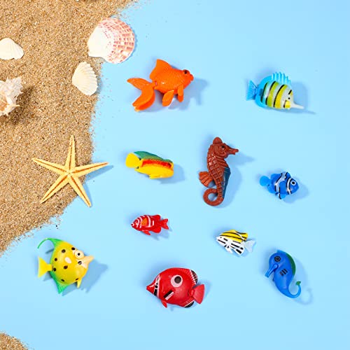 Aoriher 10 Pcs Artificial Fishes Floating Decorations for Aquarium Tank Colourful Plastic Tropical Fish Seahorse for Bubble Lamp Aquarium