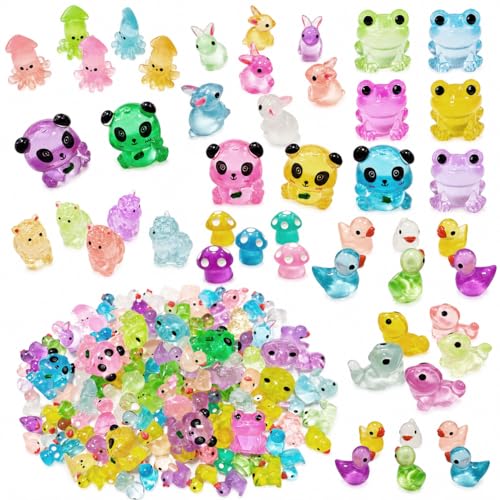 ROYFACC 120Pcs Luminous Mini Resin Animals Tiny Ducks Glow in The Dark Miniature Figures for Dollhouse Micro Garden Landscape Aquarium Decor, Gift for Kids Children