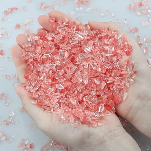 ZHIYUXI Watermelon Quartz Crystal Chips Bulk Fish Tank Decorations Aquarium Rocks Gravel Vase Filler Stones Crystals for Candle Making Witch Kit Gravel for Plants Quartz Sand Gemstone 0.22 lbs - color: T# Watermelon Quartz, size: 0.22lbs