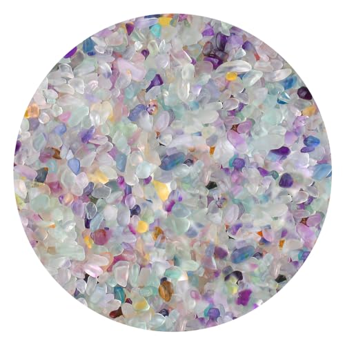 ZHIYUXI Crystal Fluorite Vase Filler, 0.22lbs, Polished Healing Chips for Decoration, Fish Tank Gravel, Succulent Plants, Home Decor - color: A# Fluorite, size: 0.22lbs