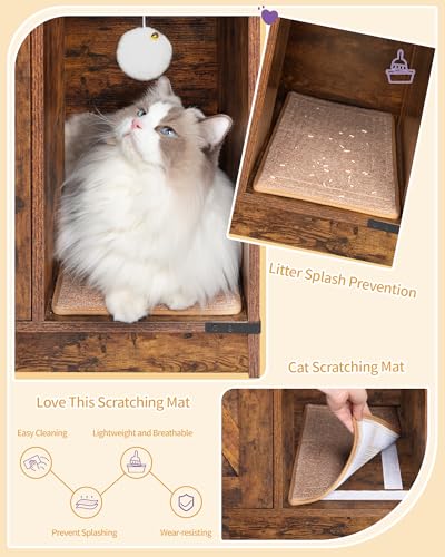 Hzuaneri Cat Litter Box Enclosure, Hidden Litter Box Cabinet Furniture with Bell, Indoor Cats House, Farmhouse Style, 31.5 x 19.7 x 20.9Inches, for Hallway, Bedroom, Rustic Brown and Black CB82401X - color: Rustic Brown and Black, size: 31.5"L x 19.7"W x