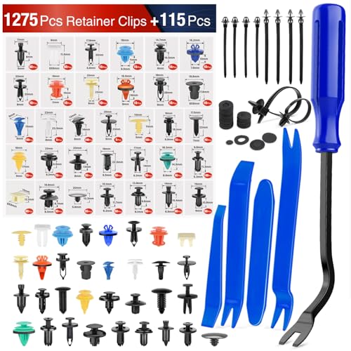 Nilight 1390Pcs Car Push Retainer Clips Auto Fasteners Kit Included 33 Most Popular Sizes Nylon Bumper Fender Rivets with 1 Fasteners Remover 10 Cable Ties for Toyota GM Ford Honda Chevy - color: 1390Pcs