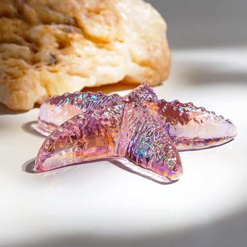 H&D HYALINE & DORA 2.8" Glass Starfish Figurine Handmade Blown Glass Starfish Figurine Tiny Crystal Sea Animals Ornament for Aquarium Decor(Pink) - color: Pink