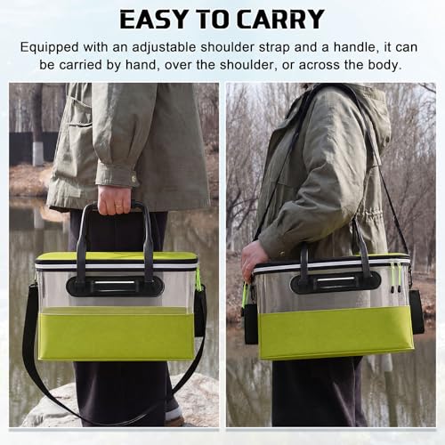 3 Pcs Fishing Bucket, Live Bait Aerator and Fishing Cast Net with Heavy Duty Sinker Foldable Live Bait Bucket Portable Quiet Aerator Fish Transport Container Outdoor EVA Bag - color: Green