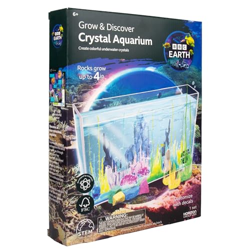BBC Earth Grow & Discover Crystal Aquarium, Grow Colorful Cave-Like Crystal Formations Inside Reusable Tank, Magic Rocks, STEM Toys, Unique Crystal Growing kit, Science Experiments for Kids 6-8