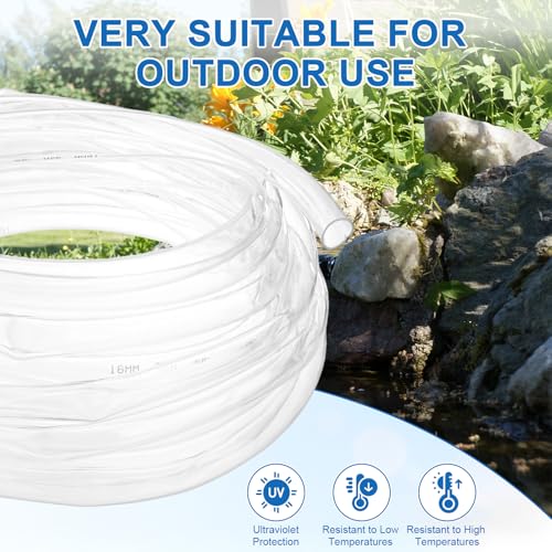 M METERXITY Vinyl Tubing 16mm ID x 19mm OD 30ft Flexible Plastic Tube with 2 Hose Ties, Lightweight Hybrid PVC Hose for Water Gardening/Airline/Aquarium Tubing [Clear] - size: 16mm ID x 30ft