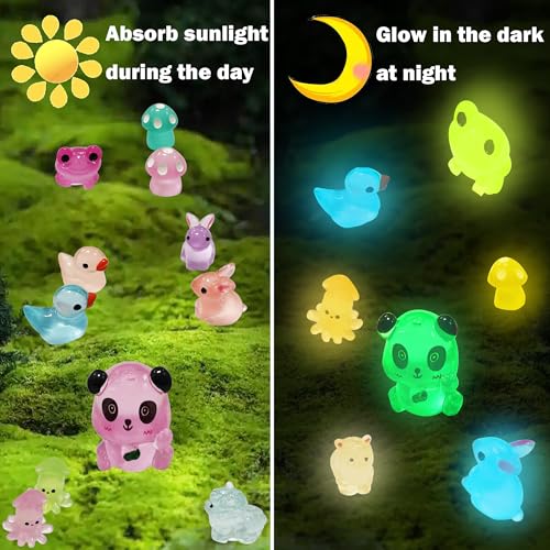 ROYFACC 120Pcs Luminous Mini Resin Animals Tiny Ducks Glow in The Dark Miniature Figures for Dollhouse Micro Garden Landscape Aquarium Decor, Gift for Kids Children