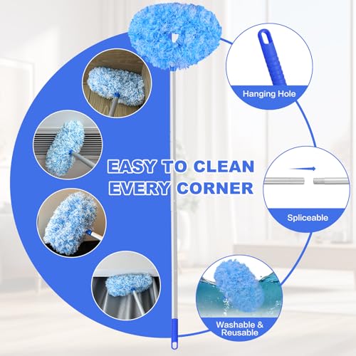 Ceiling Fan Cleaner Duster Reusable Microfiber Ceiling Fan Blade Cleaner Removable Duster with Extension Pole Adjusts 13 to 49.7 Inch for Cleaning Walls Furniture Door Window Top (Blue White) - color: Blue White