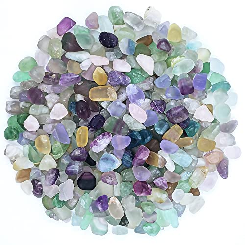 Keedolla 3 LB Fluorite Tumbled Chips Aquarium Fish Tank Gravel, Natural Crystal Quartz Stones Rocks Pebbles for Vase Fillers, Garden, Succulent Plants Decor - color: Mutilcolor Fluorite, size: 3 Pounds