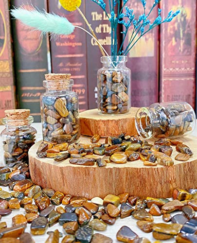 QINJIEJIE250g Tiger Eye Crystals Polished Rocks Tumbled Stones Chips Stone Crushed Quartz Crystal Natural Gem Gravel Home Decoration Succulent Plants Vase Filler Landscape Bottom Ornament 0.55lbs - color: Yellow - Tiger Eye, size: 0.55 Pound